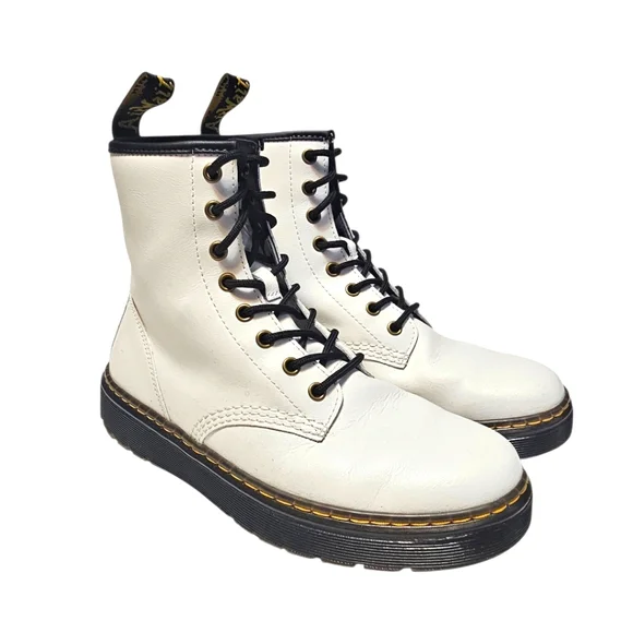 Dr Martens Zavala Boots Mens 9 White Leather Combat Ankle Lace Up Punk Goth DR DOC MARTENS ZAVALA WHiTE 8 EYELET LACE UP PLATFORM COMBAT  main image 4